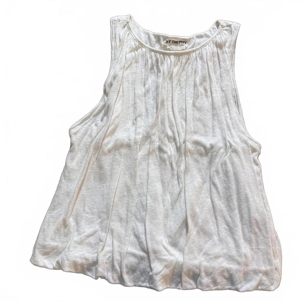 WE THE FREE White Linen/Cotton Balloon bottom Pleated Tank SZ S Cottage Core